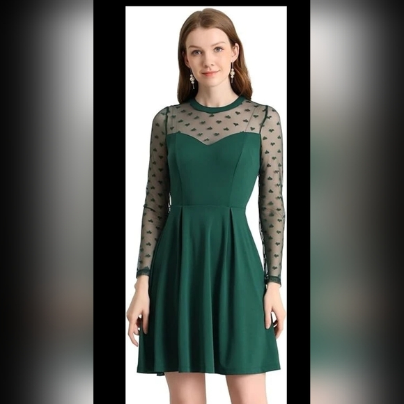Allegra K Dresses & Skirts - Allegra K Heart Polka Dots Mesh Sheer Skater Party A-Line Short Dress Size M